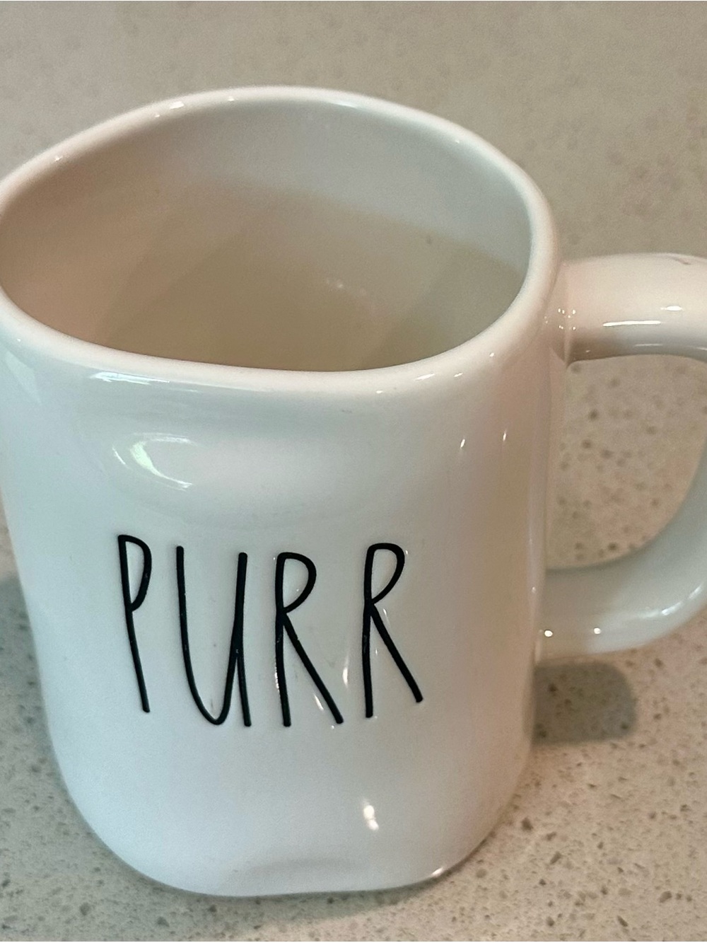 Rae Dunn White Ceramic Mug with "PURR" Lettering